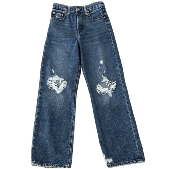 👖👟 LEVI’S Ribcage Straight Ankle Jeans‎ | Women’s 25 | Distressed 5-Button Fly - Picture 1 of 7